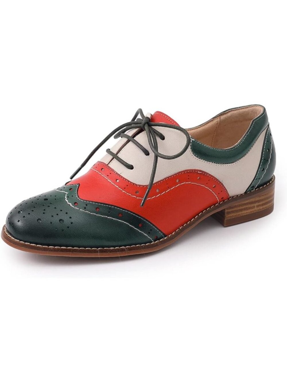 Womens Multicolor Leather Oxfords Brogue Wingtips Lace up Flat Office Work Shoes